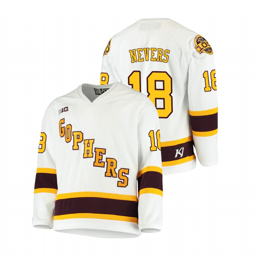 Men's White Minnesota Golden Gophers Mason Nevers 2021 Big Ten Hockey Tournament Champions Throwback Jersey