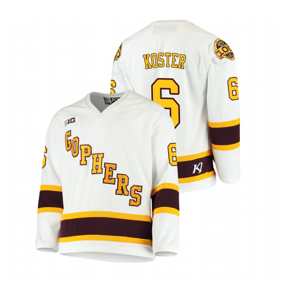 Men's White Minnesota Golden Gophers Mike Koster 2021 Big Ten Hockey Tournament Champions Throwback Jersey