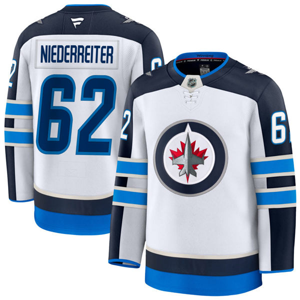 Men's Winnipeg Jets #62 Nino Niederreiter Fanatics White Away Jersey 