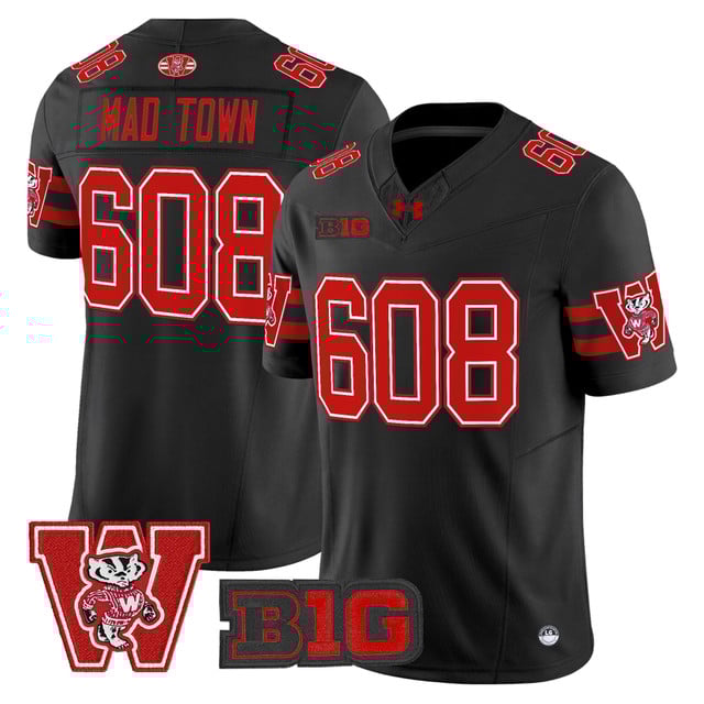 Men's Wisconsin Badgers Throwback Vapor Limited Jersey black #608 Mad Town