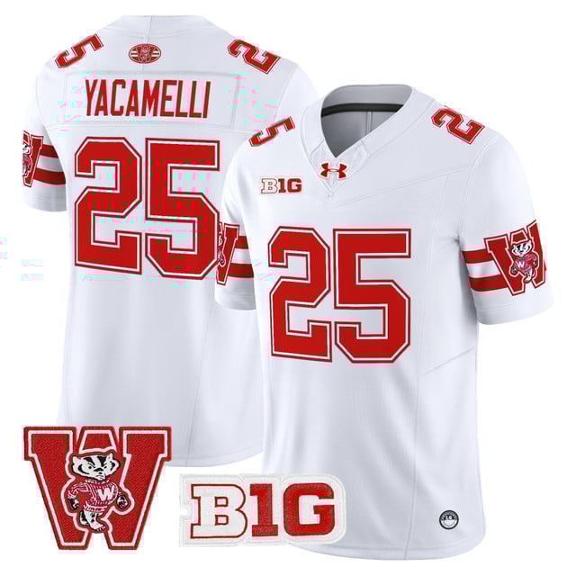 Men's Wisconsin Badgers Throwback Vapor Limited Jersey white #25 Cade Yacamelli