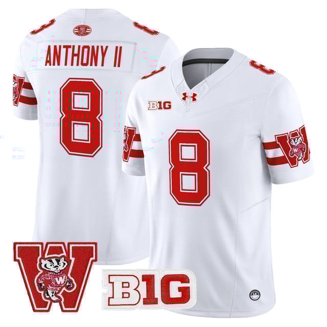 Men's Wisconsin Badgers Throwback Vapor Limited Jersey white #8 Vinny Anthony II
