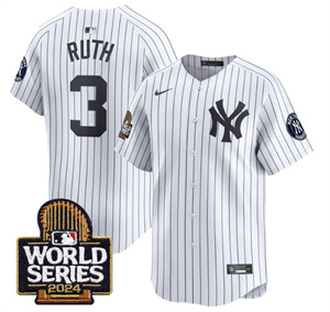Men's Yankees 2024 World Series Vapor Premier Limited Jersey - All Stitched  WHITE 3 BABE RUTH