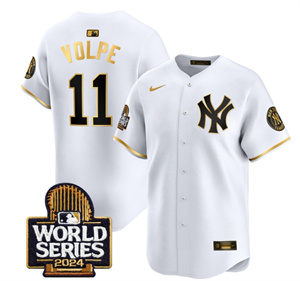 Men's Yankees 2024 World Series Vapor Premier Limited Jersey - All Stitched  WHITE GOLD 11 ANTHONY VOLPE