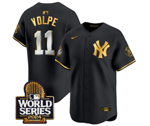 Men's Yankees 2024 World Series Vapor Premier Limited Jersey - All Stitched BLACK GOLD 11 ANTHONY VOLPE