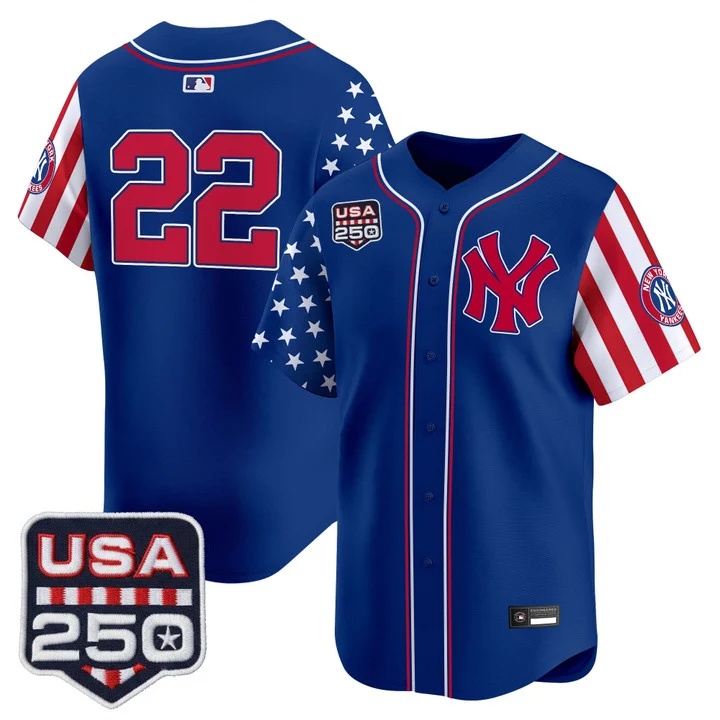 Men's Yankees America250 Edition Vapor Premier Limited Jersey V2 ROYAL #22