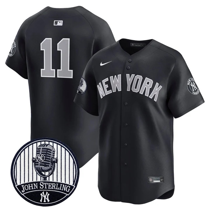 Men's Yankees John Sterling The Voice of the Yankees Tribute Patch Vapor Premier Limited Jersey V3 ALTERNATE #11