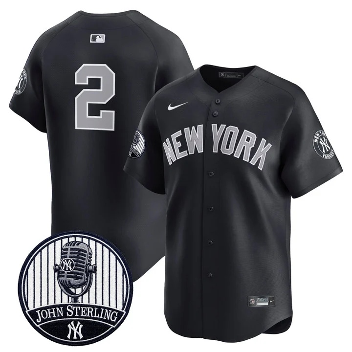 Men's Yankees John Sterling The Voice of the Yankees Tribute Patch Vapor Premier Limited Jersey V3 ALTERNATE #2