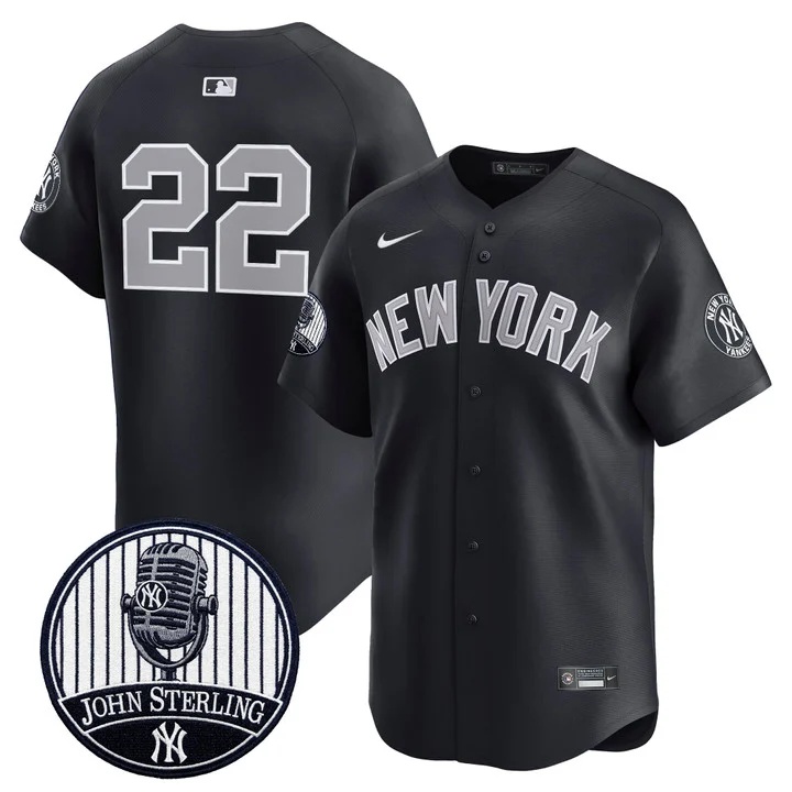 Men's Yankees John Sterling The Voice of the Yankees Tribute Patch Vapor Premier Limited Jersey V3 ALTERNATE #22
