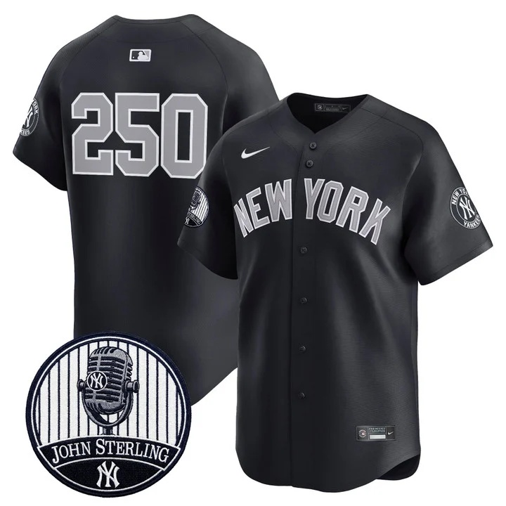 Men's Yankees John Sterling The Voice of the Yankees Tribute Patch Vapor Premier Limited Jersey V3 ALTERNATE #250