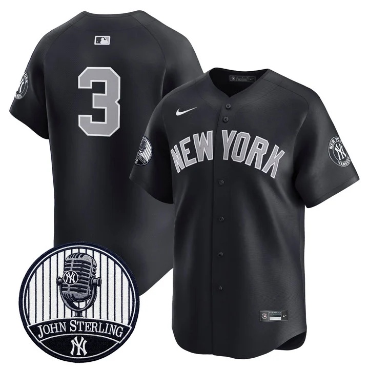 Men's Yankees John Sterling The Voice of the Yankees Tribute Patch Vapor Premier Limited Jersey V3 ALTERNATE #3