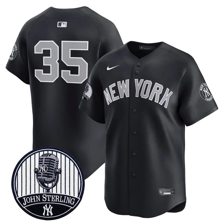 Men's Yankees John Sterling The Voice of the Yankees Tribute Patch Vapor Premier Limited Jersey V3 ALTERNATE #35