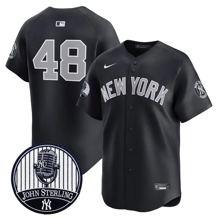 Men's Yankees John Sterling The Voice of the Yankees Tribute Patch Vapor Premier Limited Jersey V3 ALTERNATE #48