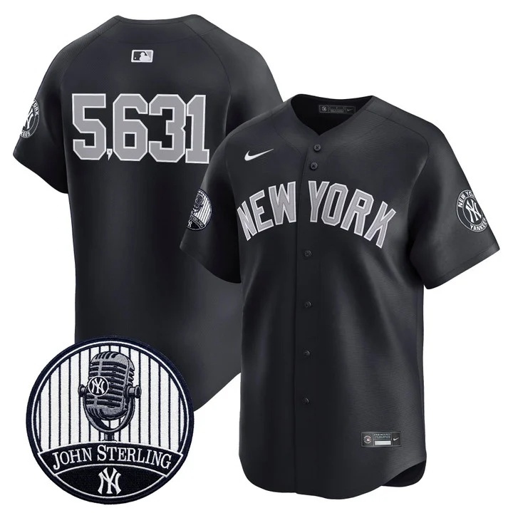 Men's Yankees John Sterling The Voice of the Yankees Tribute Patch Vapor Premier Limited Jersey V3 ALTERNATE #5631