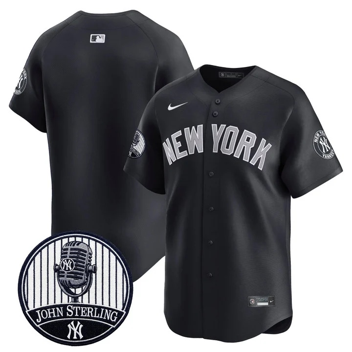 Men's Yankees John Sterling The Voice of the Yankees Tribute Patch Vapor Premier Limited Jersey V3 ALTERNATE BLANK