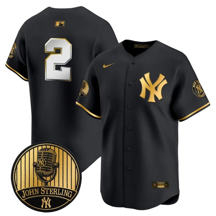 Men's Yankees John Sterling The Voice of the Yankees Tribute Patch Vapor Premier Limited Jersey V3 BLACK #2