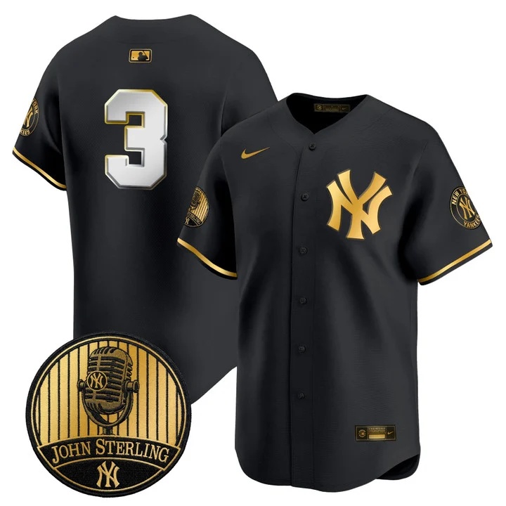 Men's Yankees John Sterling The Voice of the Yankees Tribute Patch Vapor Premier Limited Jersey V3 BLACK #3