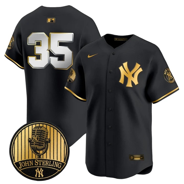 Men's Yankees John Sterling The Voice of the Yankees Tribute Patch Vapor Premier Limited Jersey V3 BLACK #35