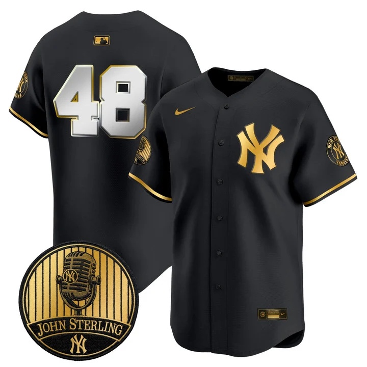 Men's Yankees John Sterling The Voice of the Yankees Tribute Patch Vapor Premier Limited Jersey V3 BLACK #48