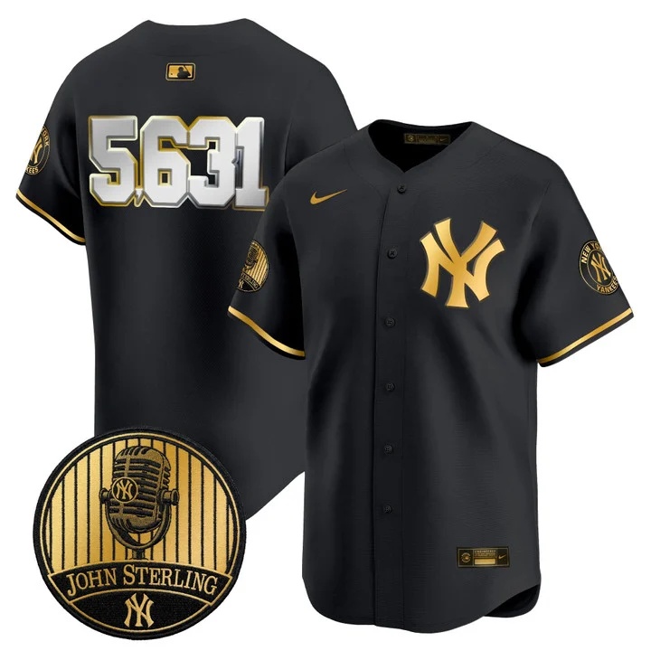 Men's Yankees John Sterling The Voice of the Yankees Tribute Patch Vapor Premier Limited Jersey V3 BLACK #5631 JOHN STERLING