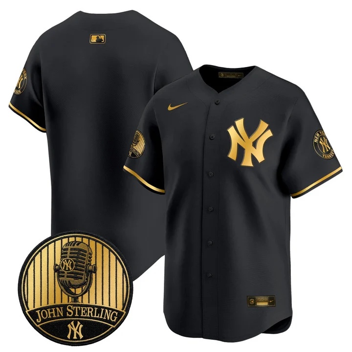 Men's Yankees John Sterling The Voice of the Yankees Tribute Patch Vapor Premier Limited Jersey V3 BLACK BLANK