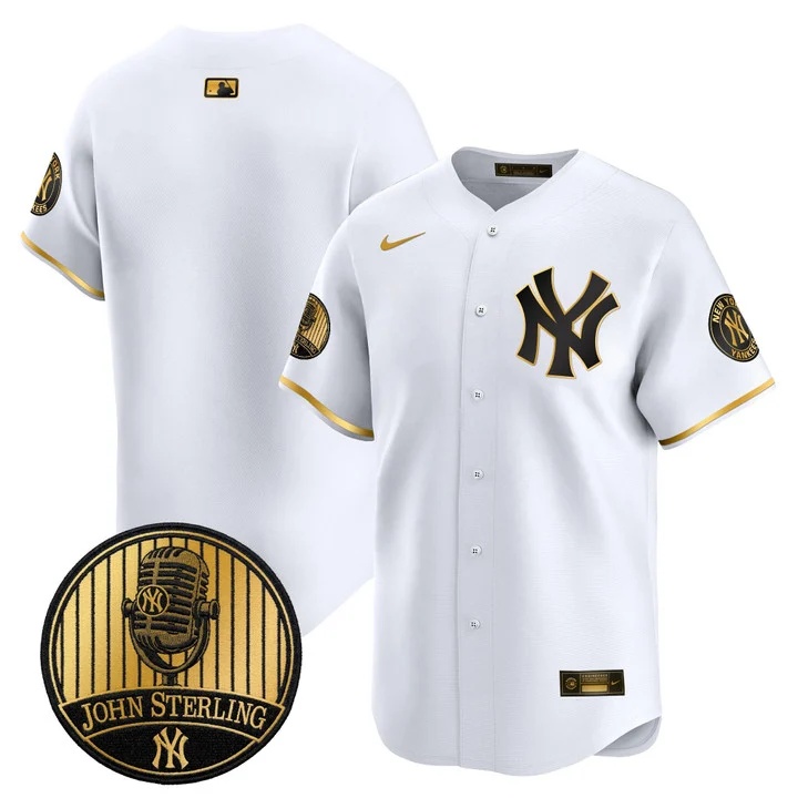 Men's Yankees John Sterling The Voice of the Yankees Tribute Patch Vapor Premier Limited Jersey V3 BLANK