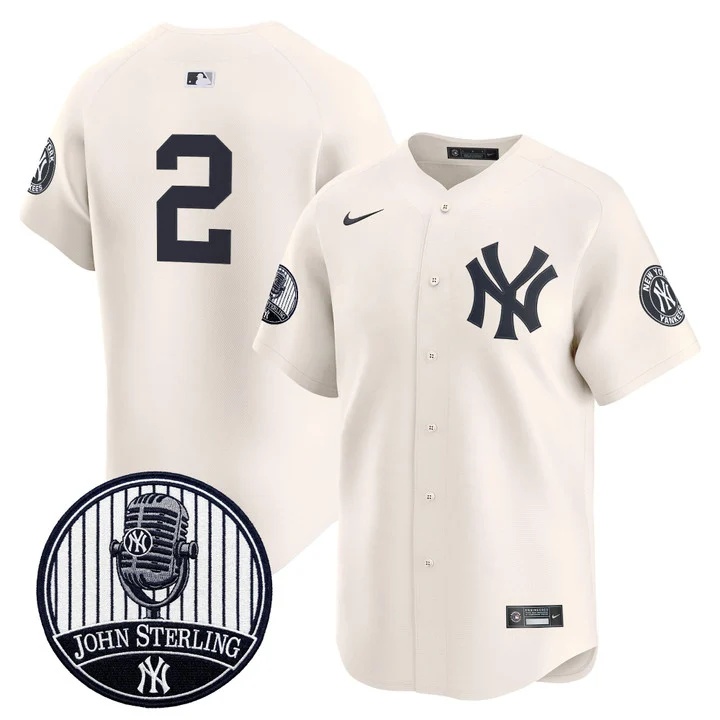 Men's Yankees John Sterling The Voice of the Yankees Tribute Patch Vapor Premier Limited Jersey V3 CREAM #2