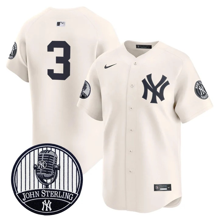 Men's Yankees John Sterling The Voice of the Yankees Tribute Patch Vapor Premier Limited Jersey V3 CREAM #3