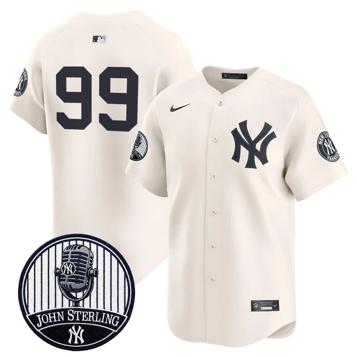Men's Yankees John Sterling The Voice of the Yankees Tribute Patch Vapor Premier Limited Jersey V3 CREAM #99