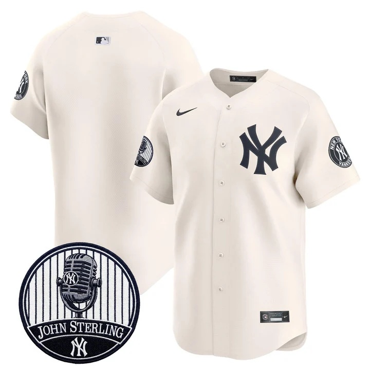 Men's Yankees John Sterling The Voice of the Yankees Tribute Patch Vapor Premier Limited Jersey V3 CREAM BLANK