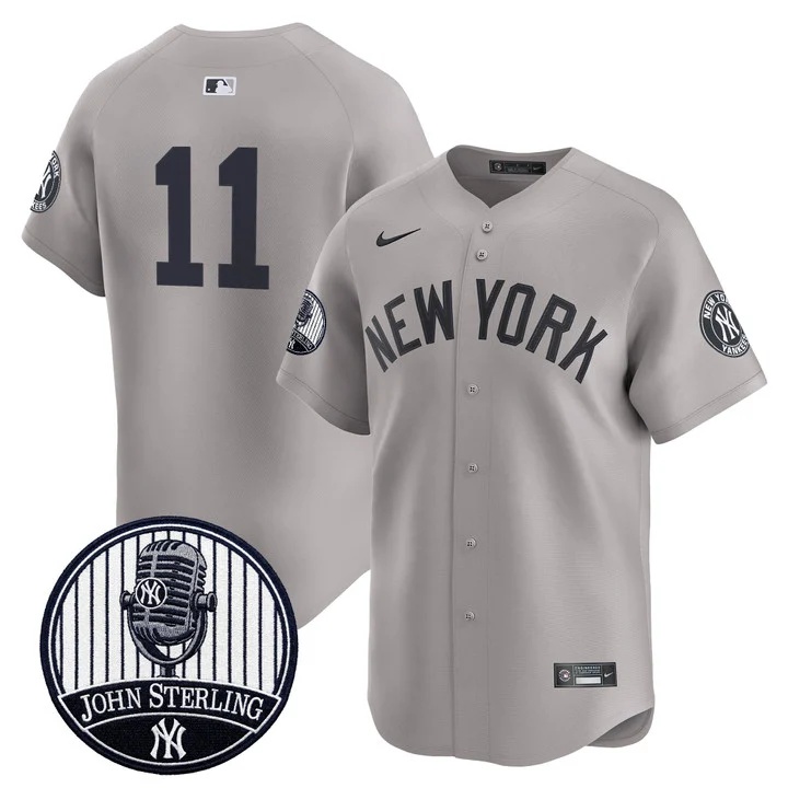 Men's Yankees John Sterling The Voice of the Yankees Tribute Patch Vapor Premier Limited Jersey V3 GRAY #11