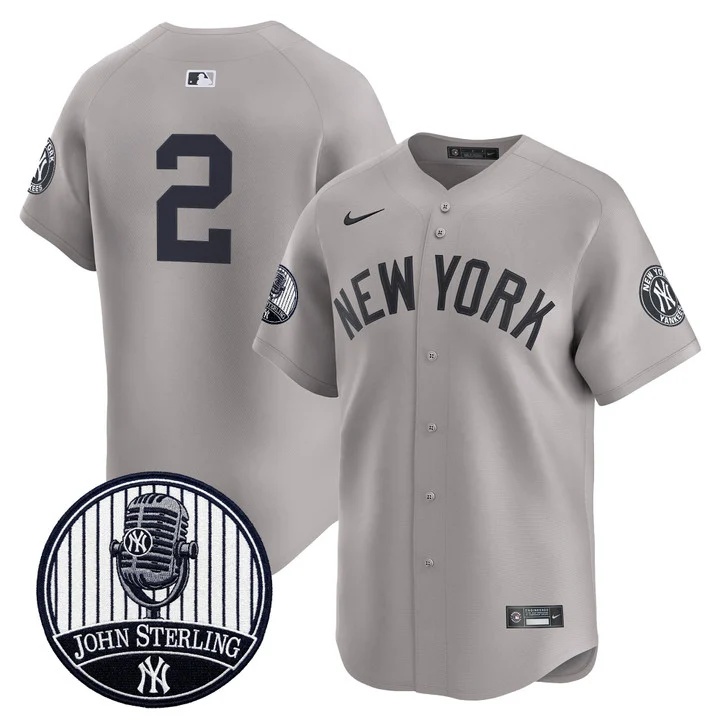 Men's Yankees John Sterling The Voice of the Yankees Tribute Patch Vapor Premier Limited Jersey V3 GRAY #2