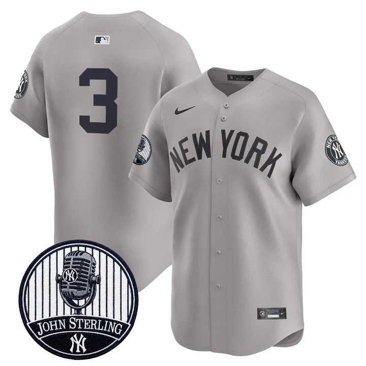 Men's Yankees John Sterling The Voice of the Yankees Tribute Patch Vapor Premier Limited Jersey V3 GRAY #3