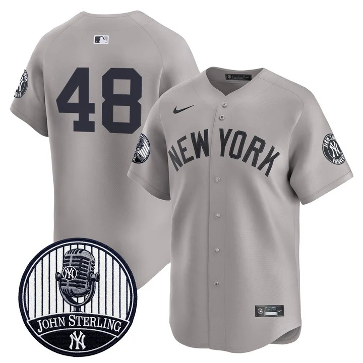 Men's Yankees John Sterling The Voice of the Yankees Tribute Patch Vapor Premier Limited Jersey V3 GRAY #48