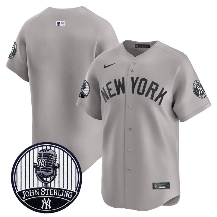 Men's Yankees John Sterling The Voice of the Yankees Tribute Patch Vapor Premier Limited Jersey V3 GRAY BLANK