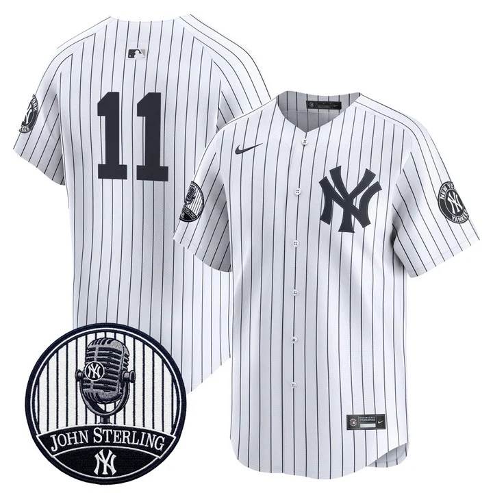 Men's Yankees John Sterling The Voice of the Yankees Tribute Patch Vapor Premier Limited Jersey V3 WHITE #11