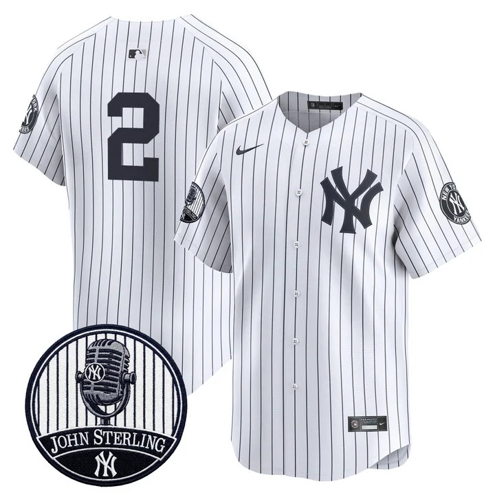 Men's Yankees John Sterling The Voice of the Yankees Tribute Patch Vapor Premier Limited Jersey V3 WHITE #2
