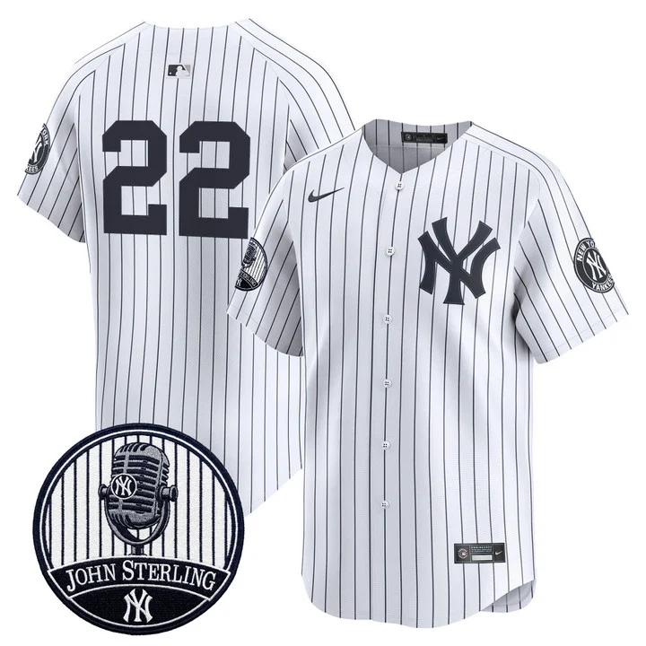 Men's Yankees John Sterling The Voice of the Yankees Tribute Patch Vapor Premier Limited Jersey V3 WHITE #22
