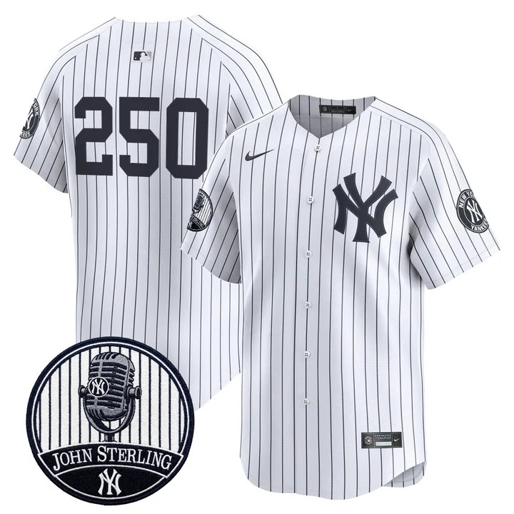 Men's Yankees John Sterling The Voice of the Yankees Tribute Patch Vapor Premier Limited Jersey V3 WHITE #250
