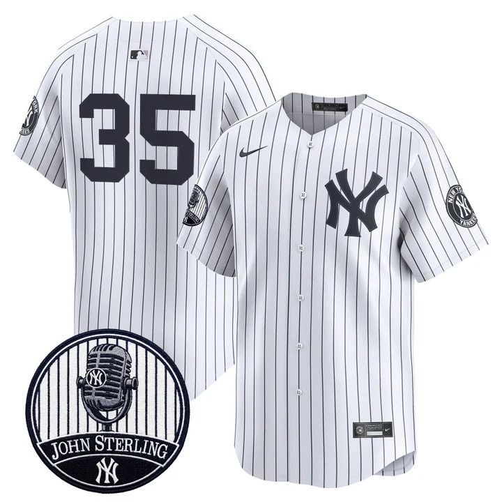 Men's Yankees John Sterling The Voice of the Yankees Tribute Patch Vapor Premier Limited Jersey V3 WHITE #35