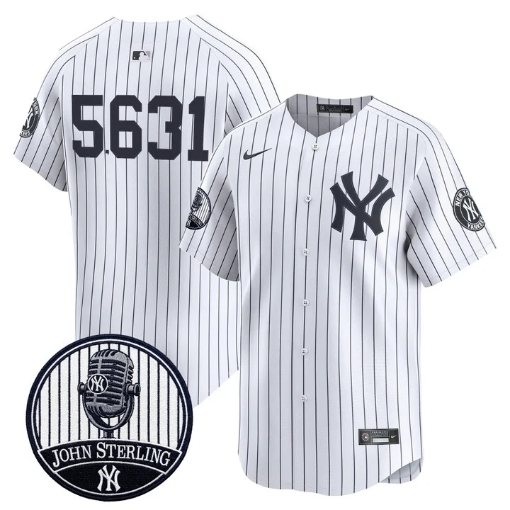 Men's Yankees John Sterling The Voice of the Yankees Tribute Patch Vapor Premier Limited Jersey V3 WHITE #5631 JOHN STERLING