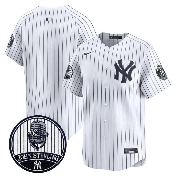 Men's Yankees John Sterling The Voice of the Yankees Tribute Patch Vapor Premier Limited Jersey V3 WHITE BLANK