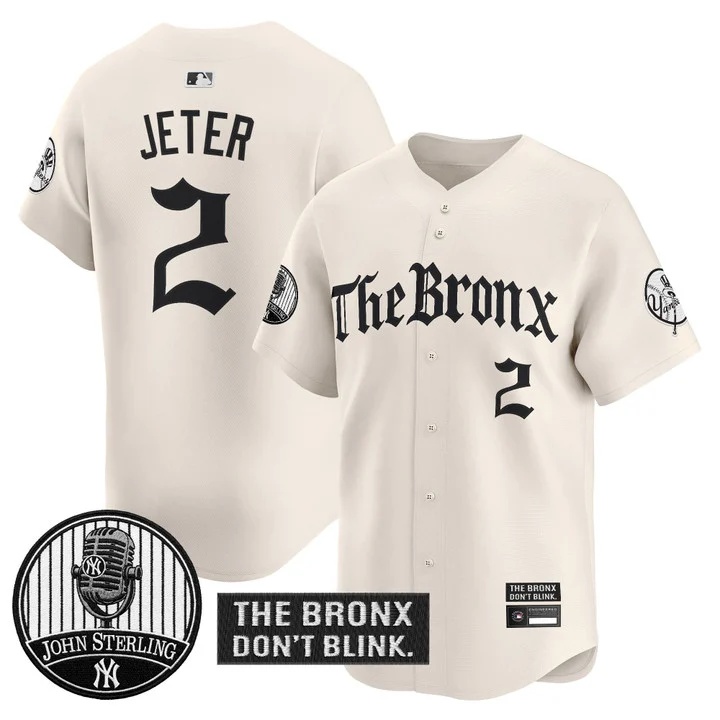 Men's Yankees The Bronx Gothic Vapor Premier Limited Jersey CREAM #2 DEREK JETER