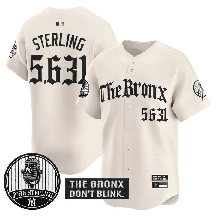 Men's Yankees The Bronx Gothic Vapor Premier Limited Jersey CREAM #5631 JOHN STERLING
