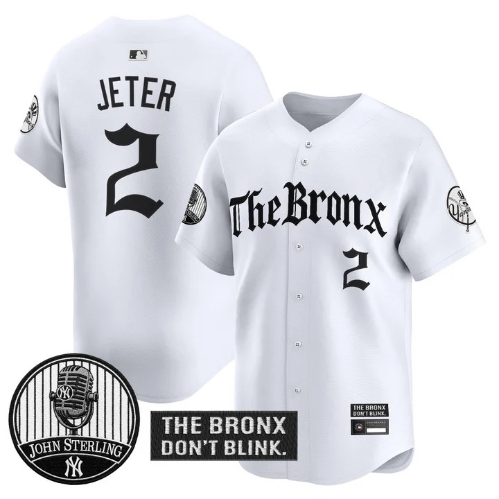Men's Yankees The Bronx Gothic Vapor Premier Limited Jersey WHITE #2 DEREK JETER