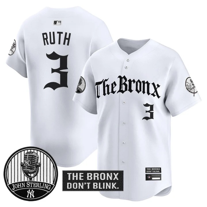 Men's Yankees The Bronx Gothic Vapor Premier Limited Jersey WHITE #3 BABE RUTH