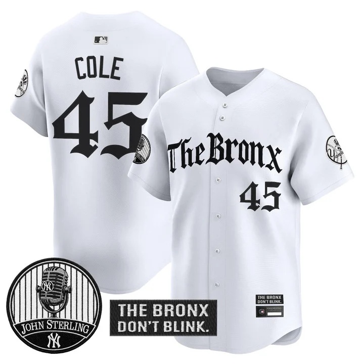 Men's Yankees The Bronx Gothic Vapor Premier Limited Jersey WHITE #45 GERRIT COLE