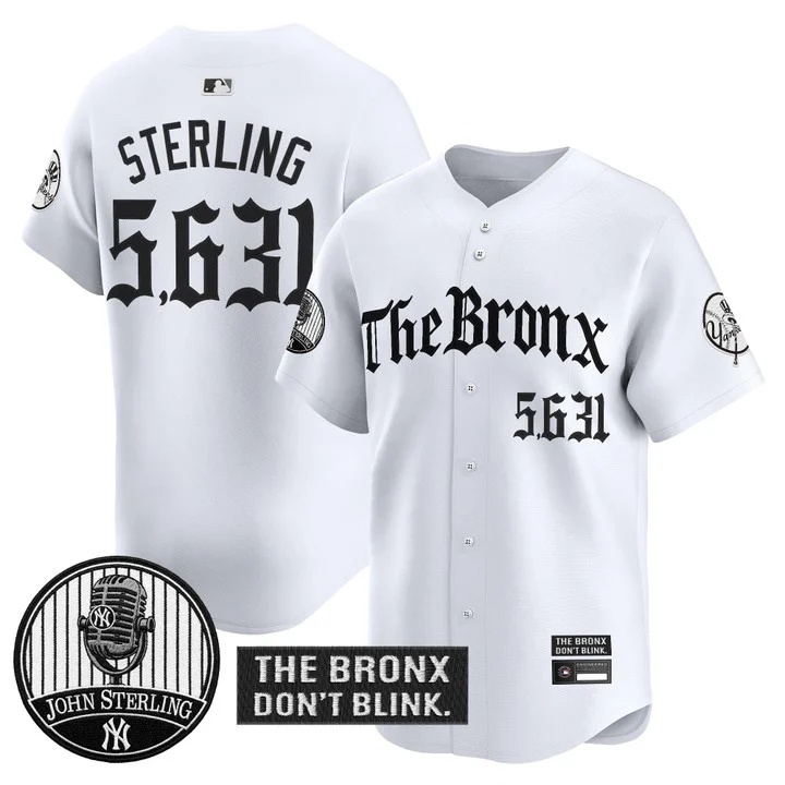 Men's Yankees The Bronx Gothic Vapor Premier Limited Jersey WHITE #5631 JOHN STERLING