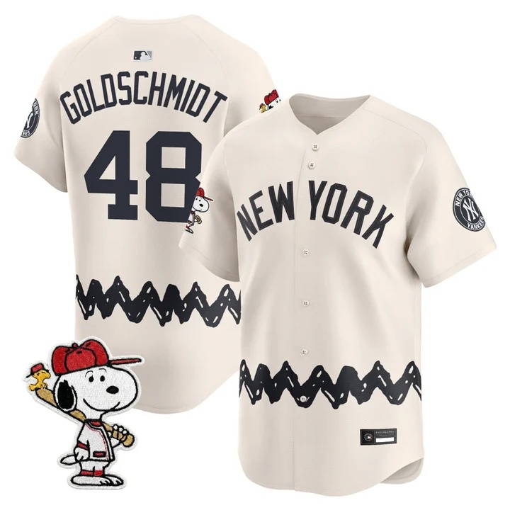 Men's Yankees x Peanuts Vapor Premier Limited Jersey - Stitched CREAM#48 PAUL GOLDSCHMIDT