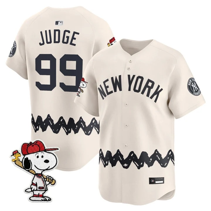 Men's Yankees x Peanuts Vapor Premier Limited Jersey - Stitched CREAM#99 AARON JUDGE